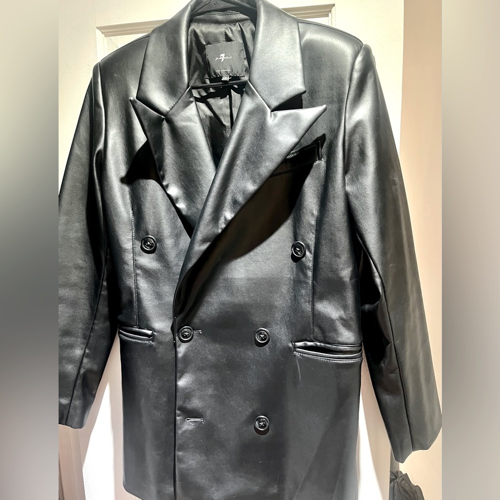 7 For All Mankind Faux Leather Blazer Jacket - Black - Size L